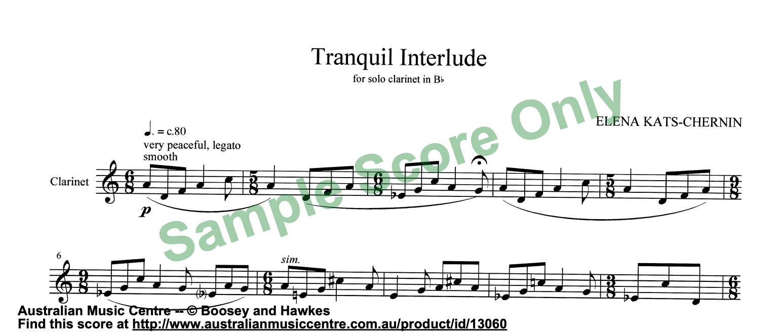 Kats-Chernin - 3 Short Pieces - Clarinet Solo Australian Music Centre 788.62/KAT2