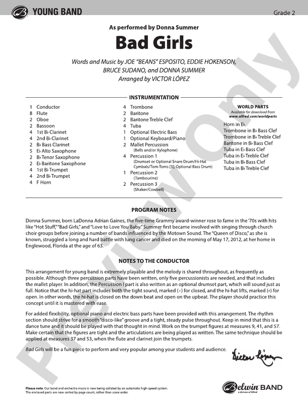 Bad Girls - Concert Band Conductor Score & Parts (Digital Download)