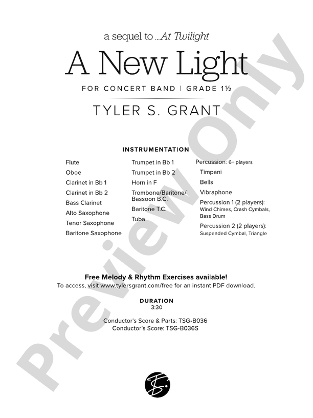 A New Light – Concert Band Conductor Score & Parts (Digital Download)