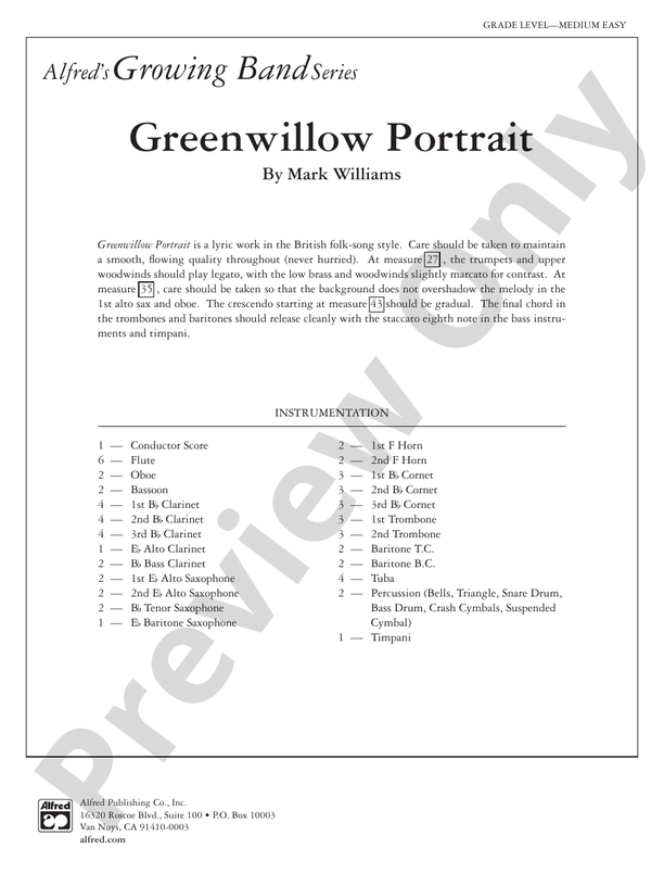 Greenwillow Portrait - Concert Band Conductor Score & Parts (Digital Download)