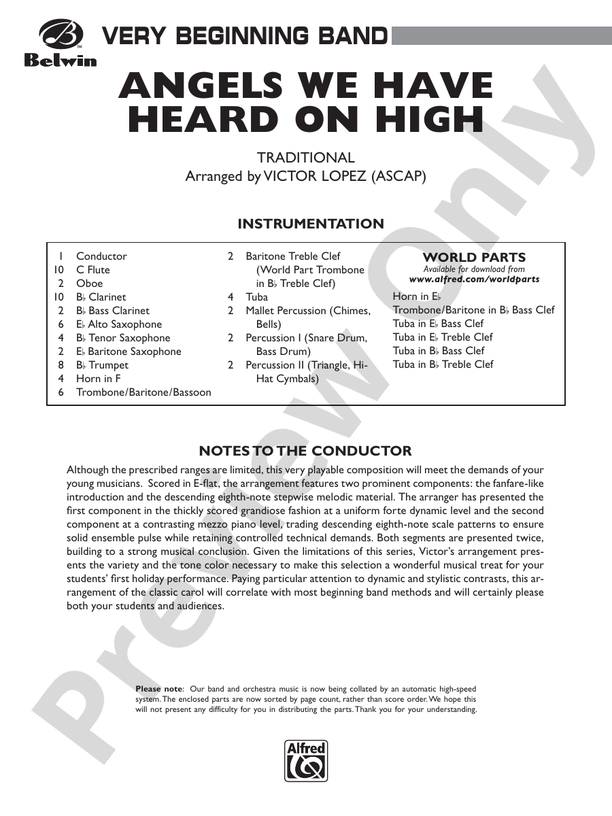 Angels We Have Heard on High (Grade 1) - Concert Band Conductor Score & Parts (Digital Download)