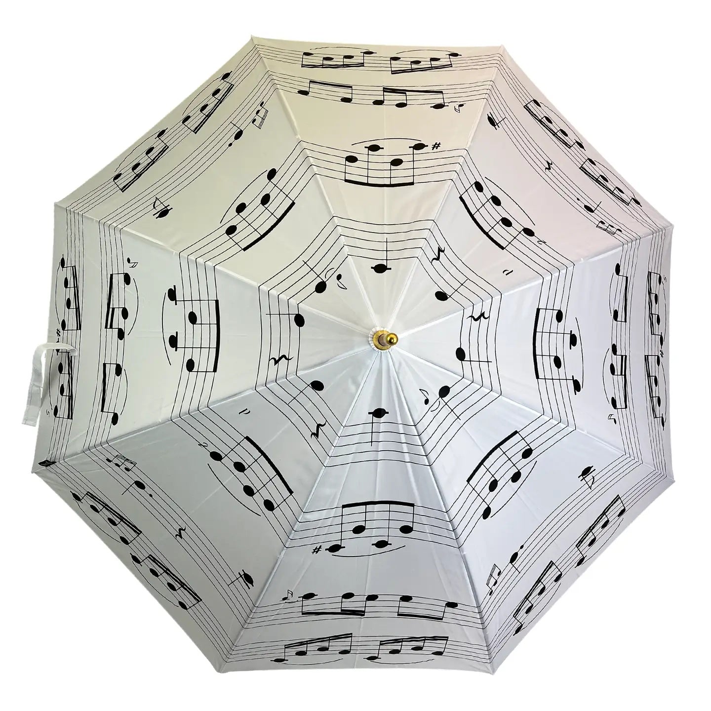 White Umbrella with Black Manuscript and Wooden Handle