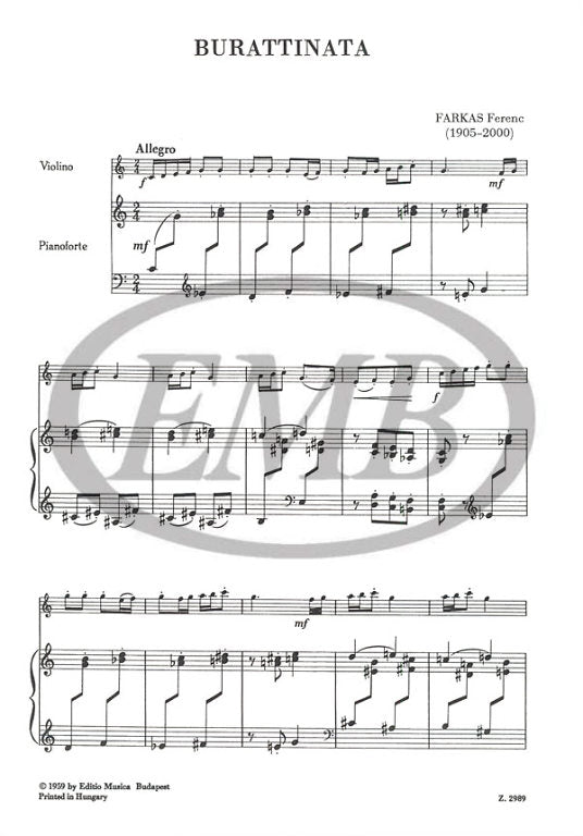 Farkas - Burrattinata - Violin/Piano Accompaniment EMB Z2989