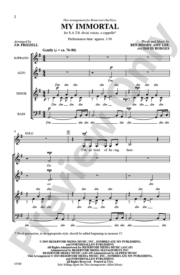 My Immortal – SATB divisi, a cappella Choral Octavo (Digital Download)