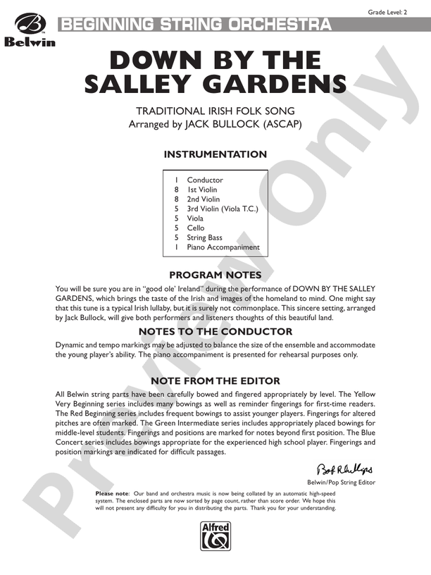Down by the Salley Gardens – String Orchestra Conductor Score & Parts (Digital Download)
