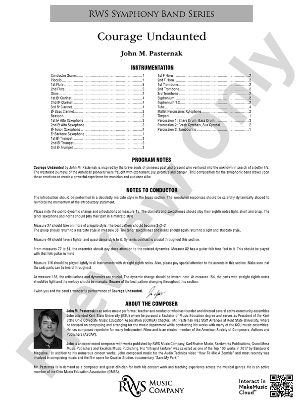 Courage Undaunted - Concert Band Conductor Score & Parts (Digital Download)