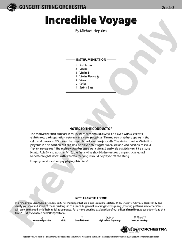 Incredible Voyage – String Orchestra Conductor Score & Parts