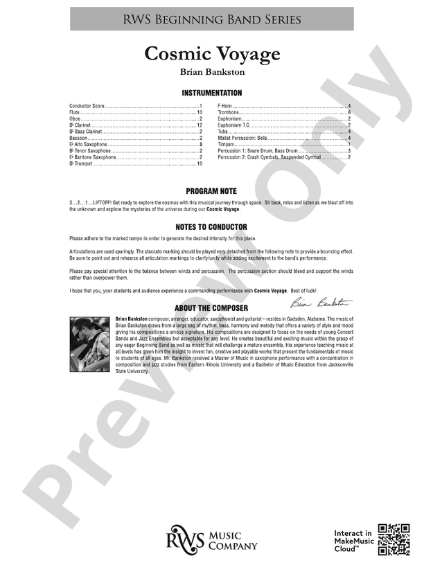 Cosmic Voyage - Concert Band Conductor Score & Parts (Digital Download)