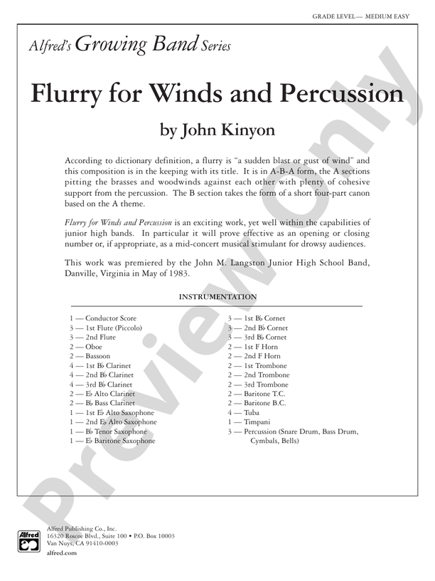 Flurry for Winds and Percussion - Concert Band Conductor Score & Parts (Digital Download)