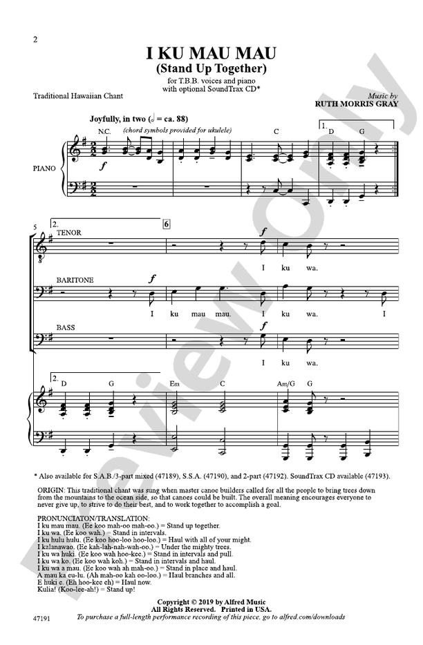 I Ku Mau Mau – TBB Choral Octavo (Digital Download)