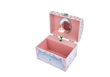 Ballet Jewellery Box Ballerina with Pink Rose Box Dome Shaped