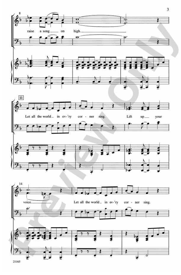 Let All the World in Every Corner Sing – 3-Part Mixed or SAB Choral Octavo (Digital Download)