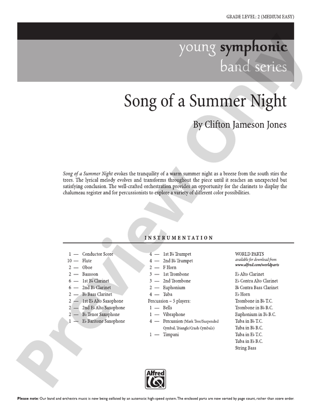 Song of a Summer Night - Concert Band Conductor Score & Parts (Digital Download)