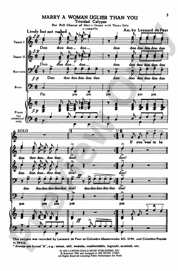 Marry a Woman Uglier Than You – TTBB Choral Octavo (Digital Download)