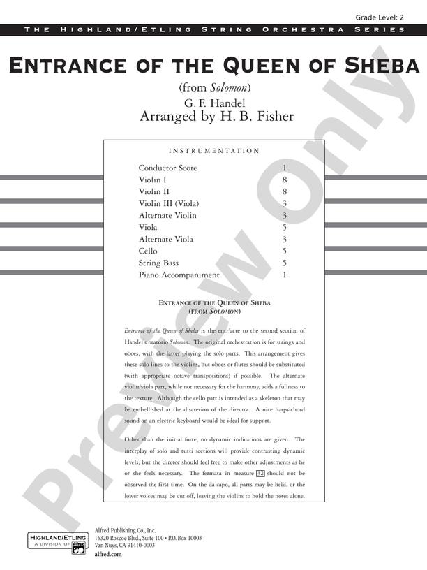 Entrance of the Queen of Sheba – String Orchestra Conductor Score & Parts (Digital Download)