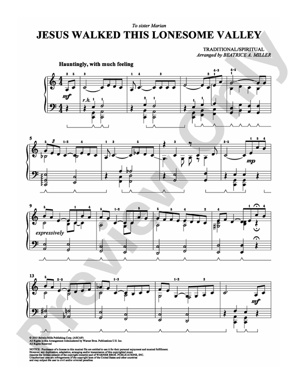 Jesus Walked This Lonesome Valley - Arr. Beatrice A Miller - Easy Piano (Digital Download)
