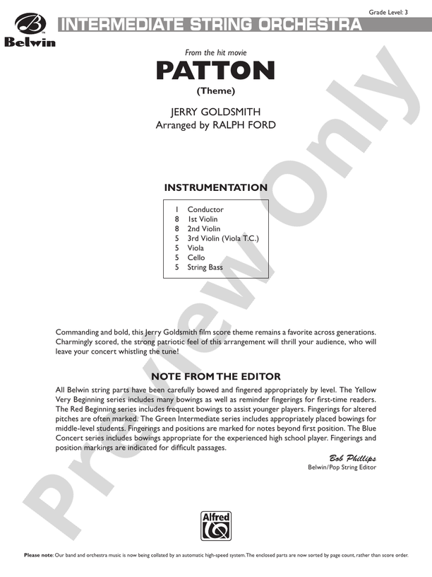 Patton (Theme) - String Orchestra Conductor Score & Parts (Digital Download)