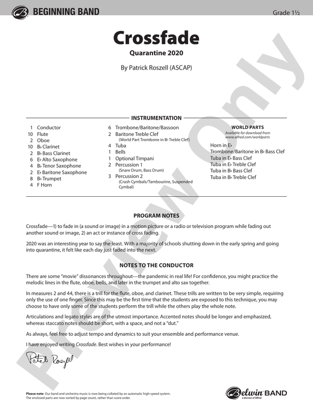 Crossfade - Concert Band Conductor Score & Parts (Digital Download)
