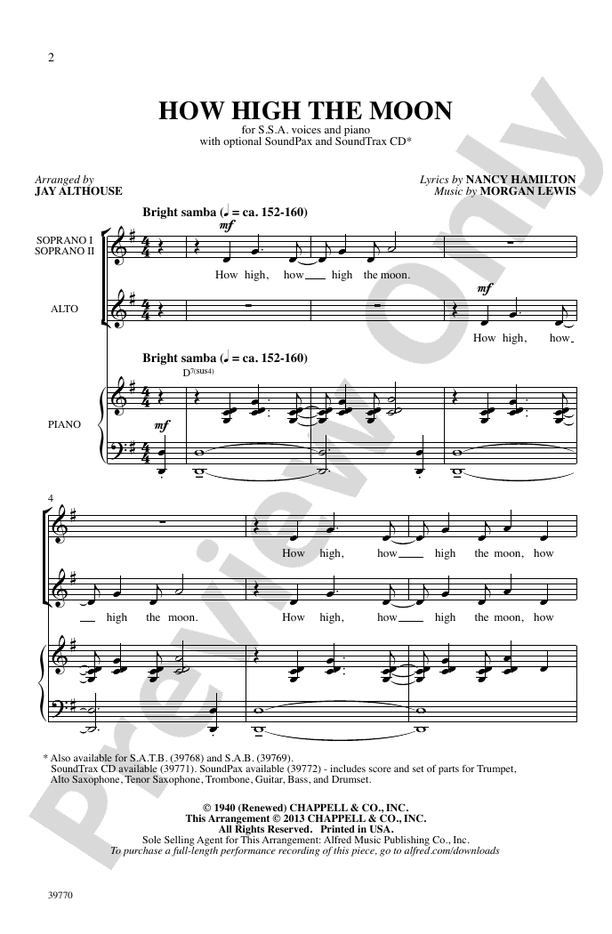 How High the Moon – SSA Choral Octavo (Digital Download)