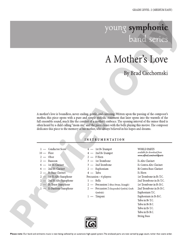 A Mother's Love - Concert Band Conductor Score & Parts (Digital Download)