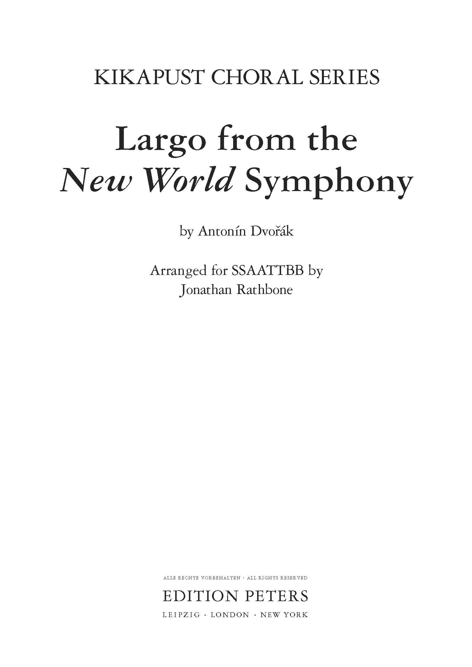 Dvorák - Largo from 'The New World Symphony' - SATB Vocal Score (Digital Download)