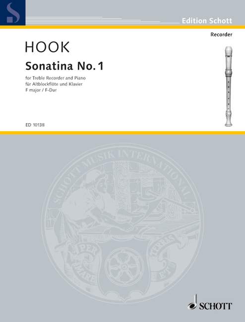 Hook - Sonatina #1 in Fmaj - Treble Recorder/Piano Accompaniment Schott ED10138