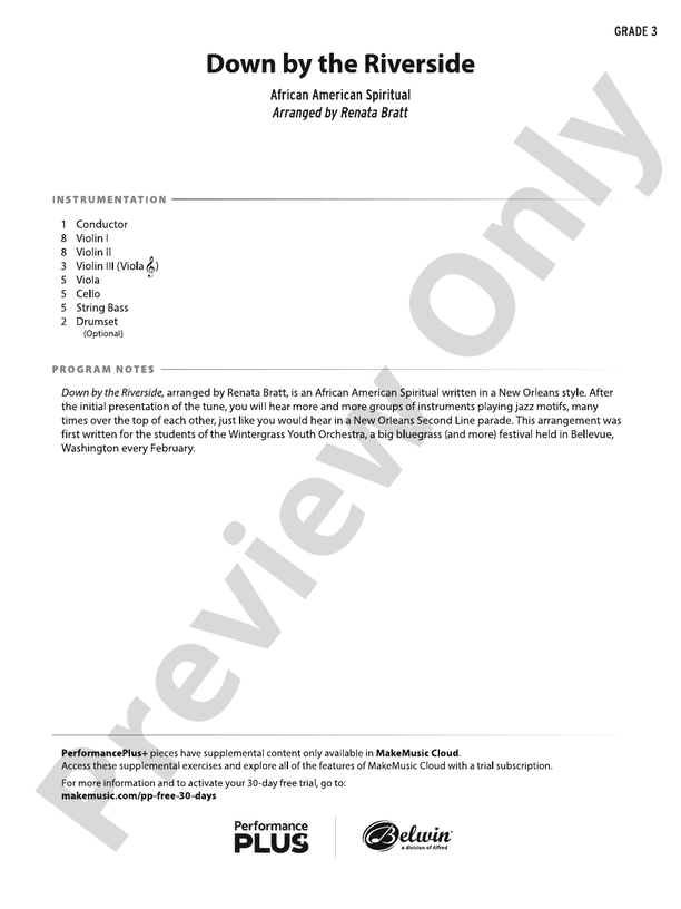 Down by the Riverside – String Orchestra Conductor Score & Parts (Digital Download)