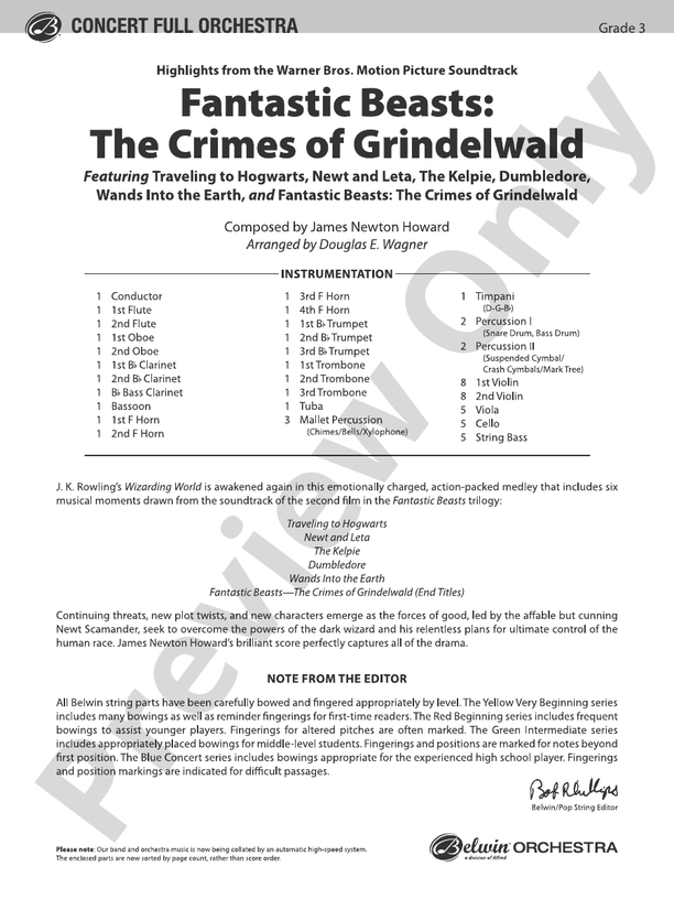 Fantastic Beasts: The Crimes of Grindelwald – Full Orchestra Conductor Score & Parts (Digital Download)