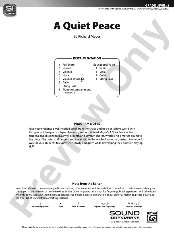 A Quiet Peace – String Orchestra Conductor Score & Parts (Digital Download)