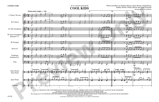 Cool Kids – Marching Band Conductor Score & Parts (Digital Download)