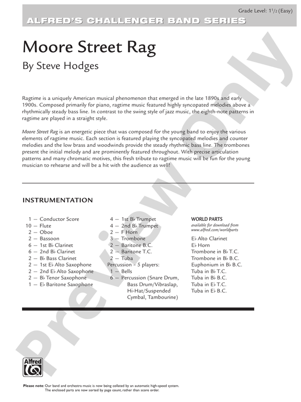 Moore Street Rag - Concert Band Conductor Score & Parts (Digital Download)