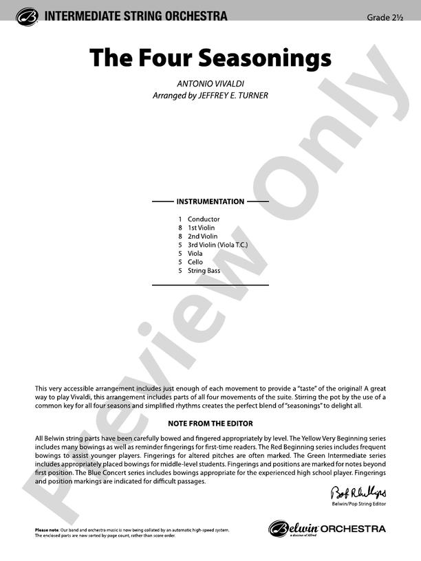 The Four Seasonings – String Orchestra Conductor Score & Parts (Digital Download)