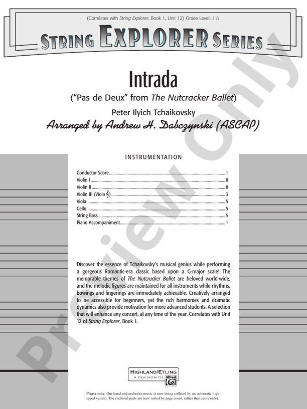 Intrada (Pas de Deux from the Nutcracker Ballet) – String Orchestra Conductor Score & Parts (Digital Download)