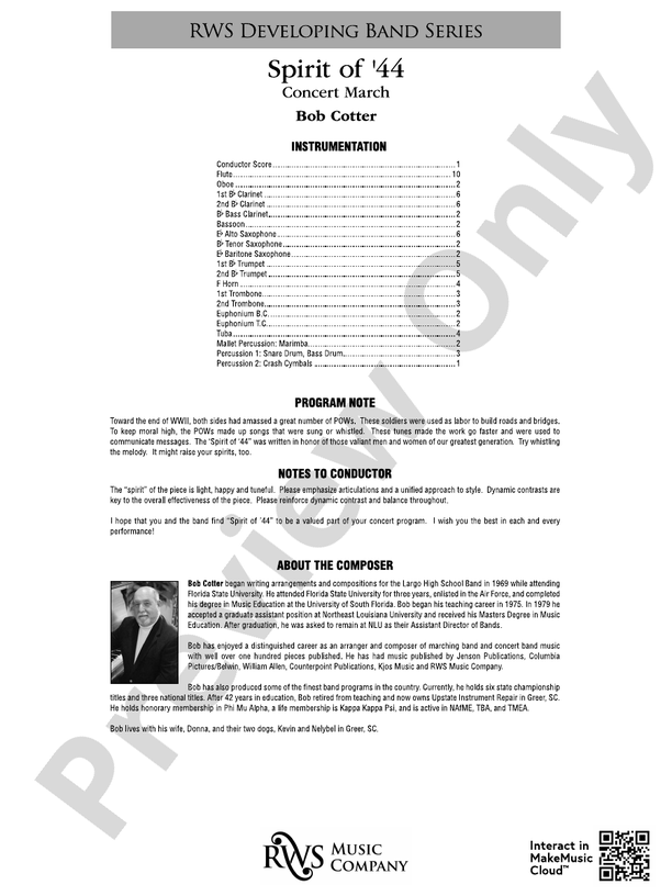 Spirit Of '44 - Concert March - Concert Band Conductor Score & Parts (Digital Download)