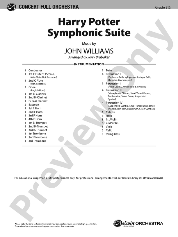 Harry Potter Symphonic Suite – Full Orchestra Conductor Score & Parts (Digital Download)