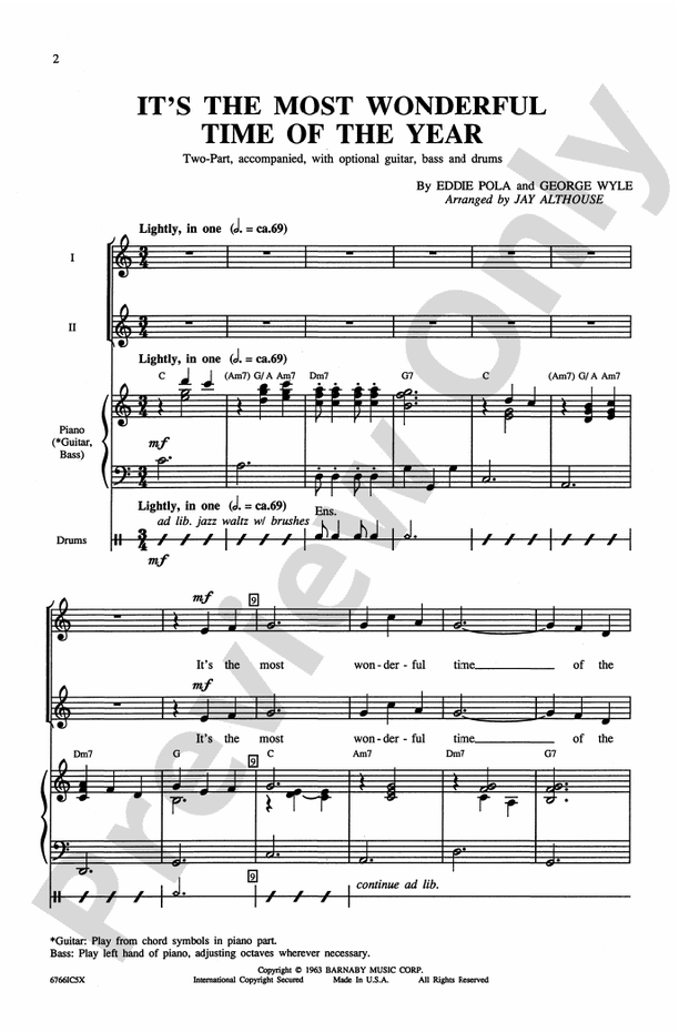 It's the Most Wonderful Time of the Year - Arr. Jay Althouse - 2-Part Choral Octavo (Digital Download)