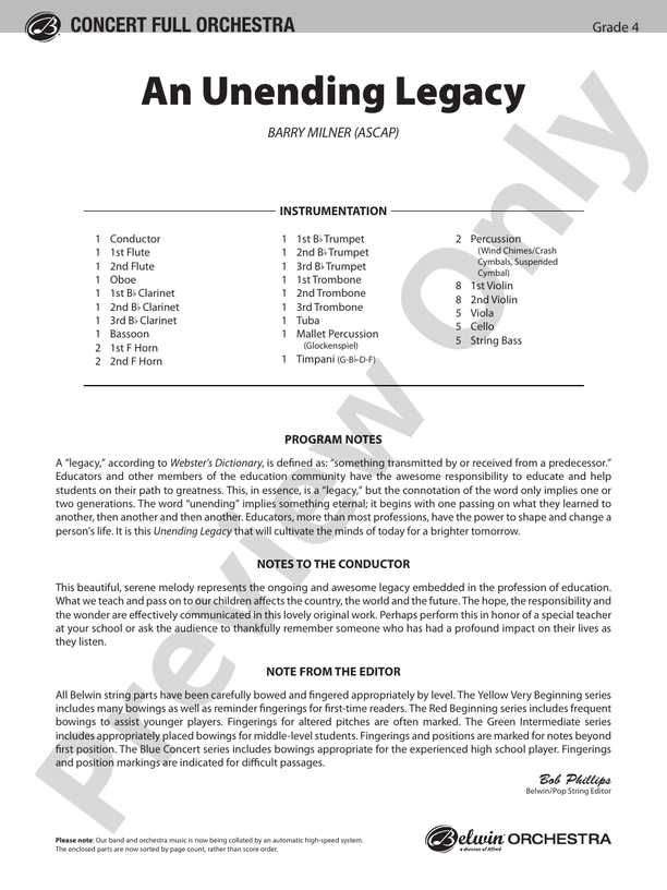 An Unending Legacy – Full Orchestra Conductor Score & Parts (Digital Download)