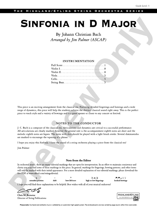 Sinfonia in D Major - String Orchestra Conductor Score & Parts (Digital Download)