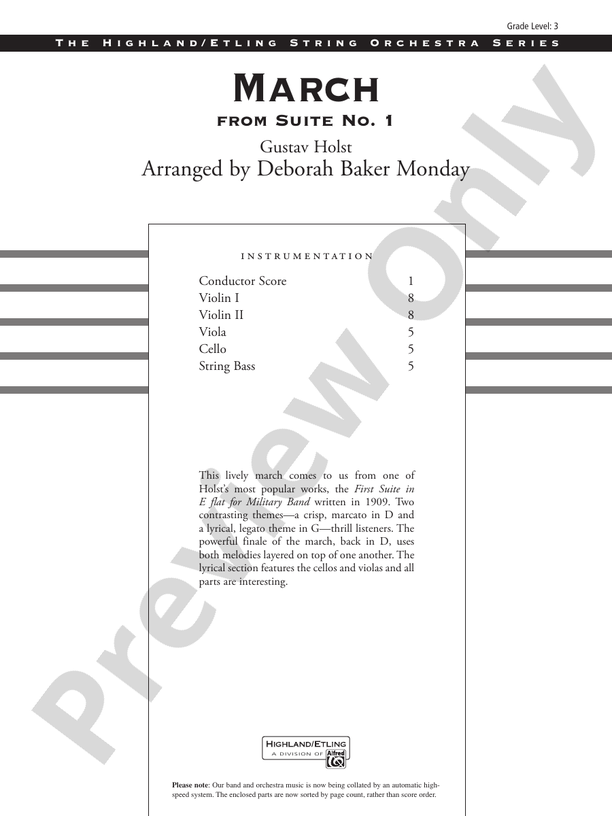 March from Suite No. 1 (Grade 3) – String Orchestra Conductor Score & Parts (Digital Download)