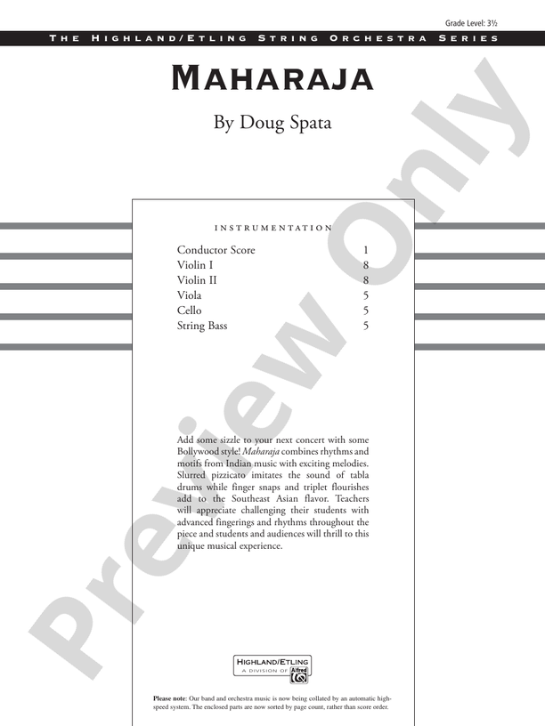 Maharaja – String Orchestra Conductor Score & Parts (Digital Download)