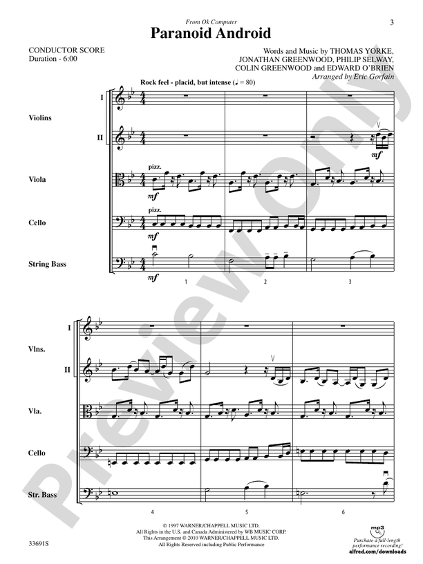 Paranoid Android (from OK Computer) - String Orchestra Conductor Score & Parts (Digital Download)