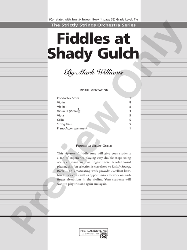 Fiddles at Shady Gulch – String Orchestra Conductor Score & Parts (Digital Download)