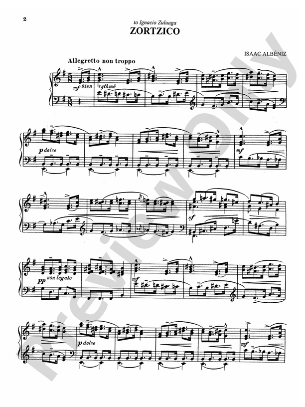 Albeniz - Zortzico - Kalmus Edition - Piano Solo (Digital Download)
