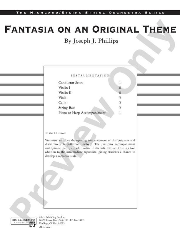 Fantasia on an Original Theme – String Orchestra Conductor Score & Parts (Digital Download)