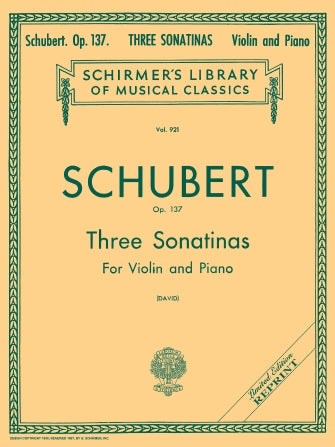 Schubert - 3 Sonatinas Op137 LIB.921 - Violin/Piano Accompaniment Schirmer 50256940