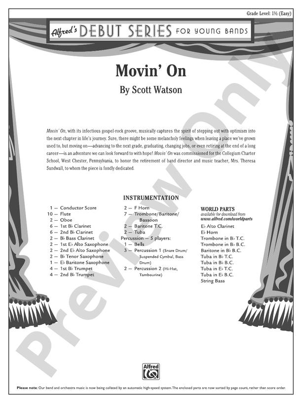 Movin' On - Concert Band Conductor Score & Parts (Digital Download)