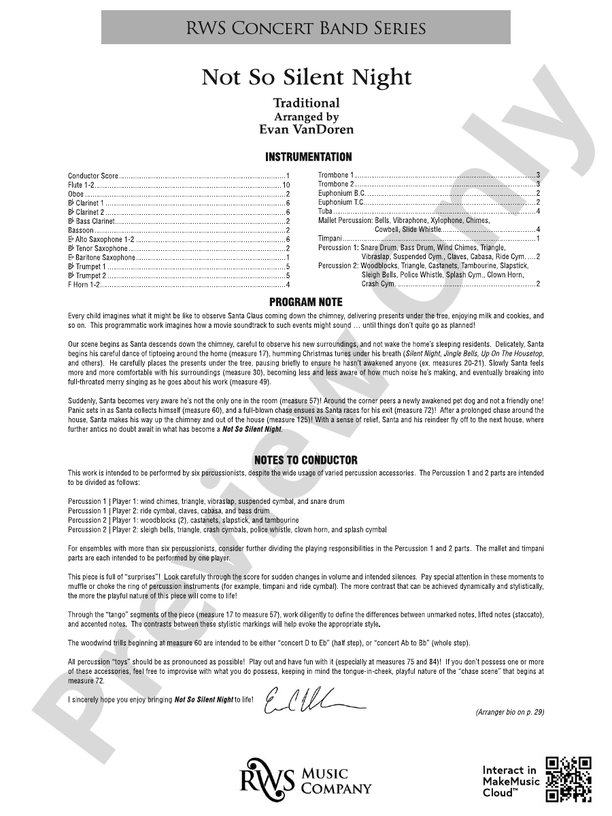 Not So Silent Night - Concert Band Conductor Score & Parts (Digital Download)