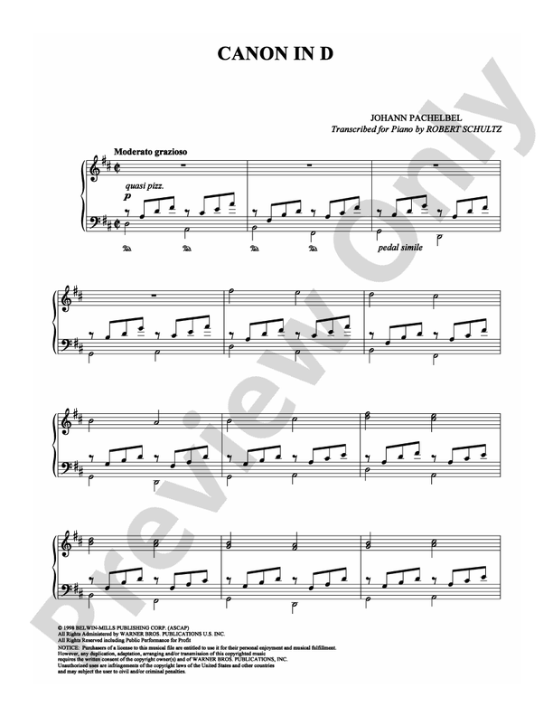 Pachelbel - Canon in D - Arr. Robert Schultz - Piano (Digital Download)