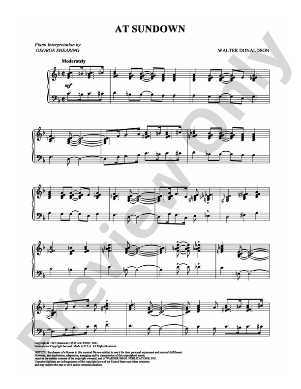 At Sundown (Artist George Shearing) - Piano (Digital Download)