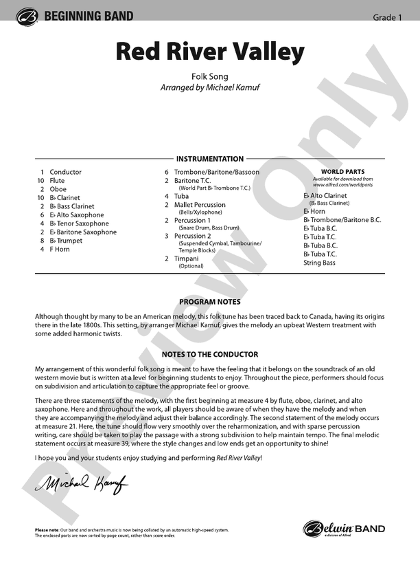 Red River Valley - Concert Band Conductor Score & Parts(Digital Download)
